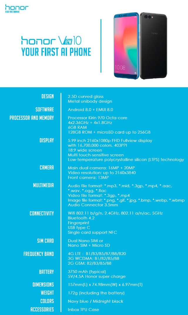 Honor View 10 technische Daten