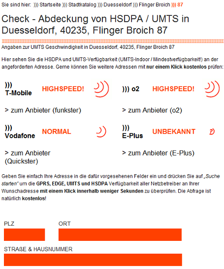 Adresse inklusive Postleitzahl eingeben, bestätigen und nach ein paar Sekunden weiß man, wo Fortuna schneller am schnellsten surfen kann