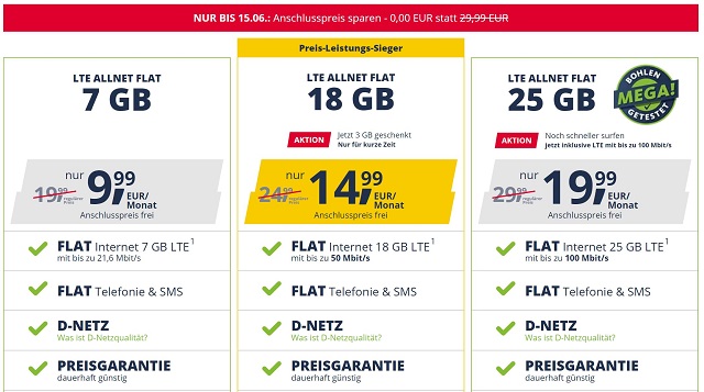 Allnet-Flats bei freenet mobile im Juni 2022