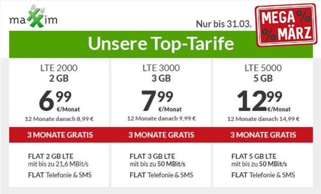 maxxim LTE-Tarife ab März 2019
