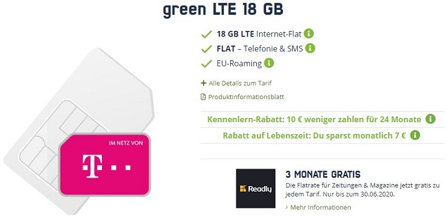 Telekom Allnet-Flat mit 18 GB fÃ¼r 19,99 Euro